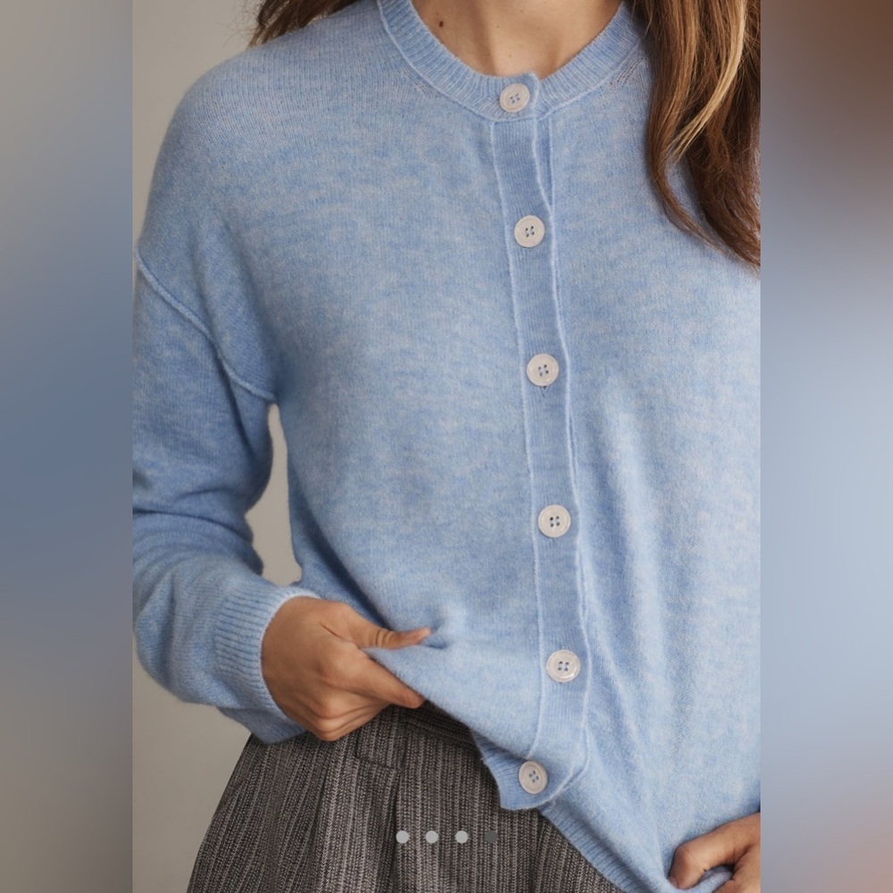 NWT! Anthropologie By Anthropologie Crew-Neck Cardigan Sweater in Sky Blue 🧣 - Picture 4 of 5